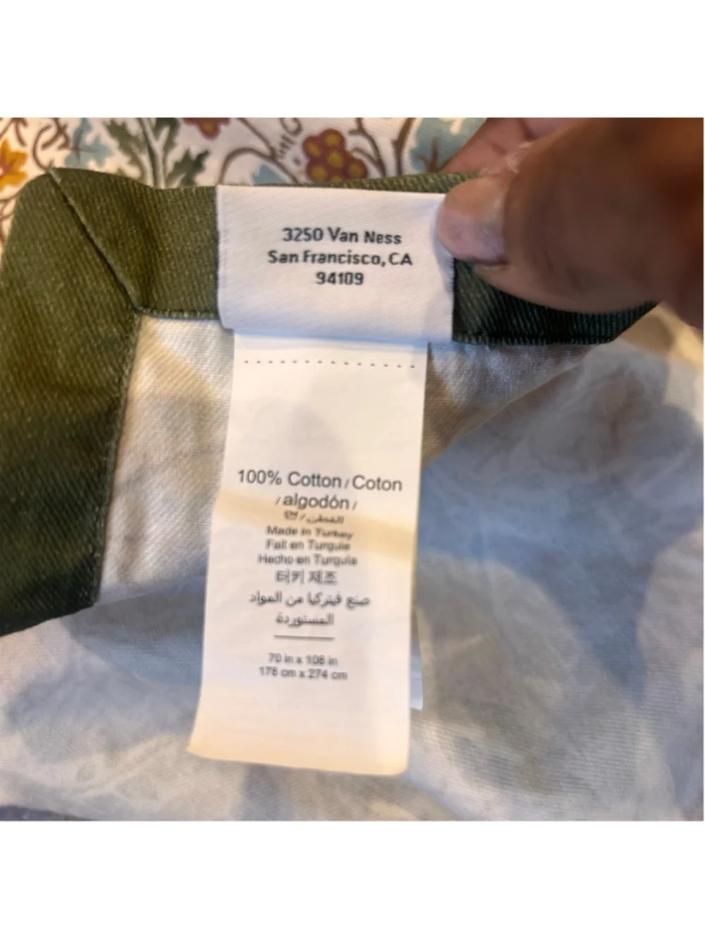 Williams Sonoma Morris & Co. Floral Tablecloth Green Cotton 70x108